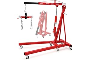Garvee 2 Ton Hydraulic Engine Hoist, 4400LBS Folding Cherry Picker Shop Crane, Heavy Duty Engine Lift with 6 Casters for Gara