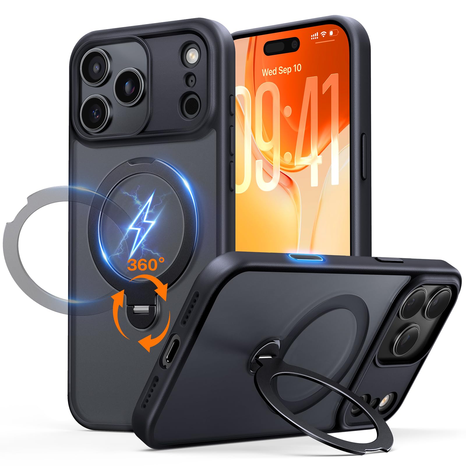 Photo 1 of Peerock for iPhone 17 Pro Max Case: with 360° Spin Magnetic Stand, Camera Control Button, Fit for MagSafe, Military Drop Protective Slim Phone Cover for 17 ProMax with Ring Kickstand, 6.9", Black