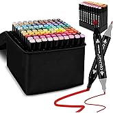 colpart 100 Colors Alcohol Markers Dual Tip Art Markers for Kids Marker Pens with Pen Holder and Case for Adult Coloring Painting Supplies Perfect for Coloring, Sketching and Drawing Christmas Gift