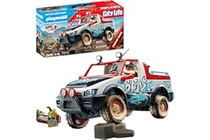Playmobil Rally Car Toy Playset - 74 Piece Bundle Including Stuntman Mini Figure - Movable Axle and Removable Roll Bar to Insert Figure - Complete with Full Tool Box, Map, Camera, Thermos and Gas Can
