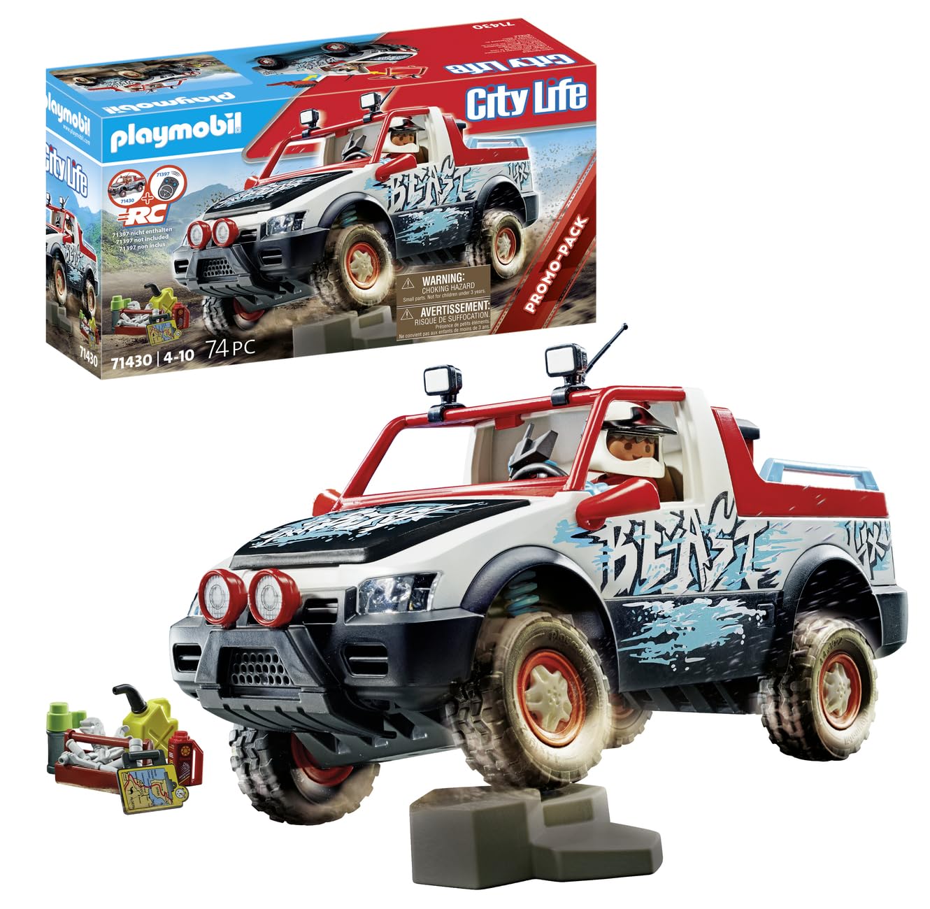 Playmobil 71430 City Life RC-Vehicles Rally Car, off-road pick up truck with movable axle and extendable ramp, racing car toy and fun imaginative role-play, playsets suitable for children ages 4+