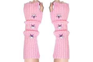 Marrywindix Cute Arm Warmers Y2K Knitted Star Arm Cover Fingerless Gothic Fingerless Glove Punk Winter Glove for Women Girls