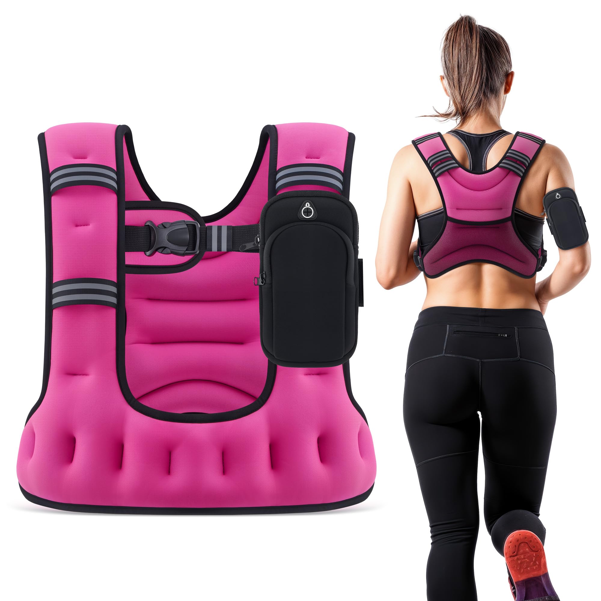 Photo 1 of ZELUS Weighted Vest for Women Men, 6/8/12/16/20lb Weight Vest with Arm Pouch Reflective Strips, U-Shaped Rucking Vest for Strength Training Muscle Building, Walking Running Vest for Fitness, Pink