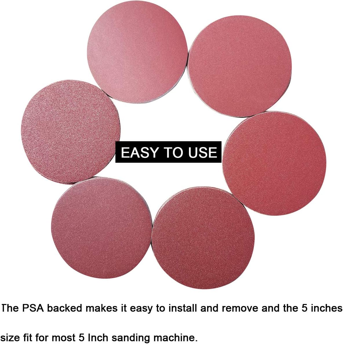 Sackorange 60 PCS 5-Inch NO-Hole PSA Aluminum Oxide Sanding Disc, Self Stick(10 Each of 80 100 120 180 240 400)(5 inch) - - 