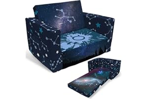 fond + found Kids Sofa, Zodiac Sign Toddler Couch 2-in-1 Convertible Sofa to Lounger, Starry Sky Flip Out Chair & Sleeper, Zodiac Gifts Kids Couch for Kids Girls Boys
