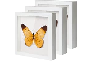 QDSSDECO 10"*10" Shadow Boxes Display Cases with Soft Linen Back Deep Wood Glass 3D Shadow Box Set for Wall and Tabletop, 3 Pack White