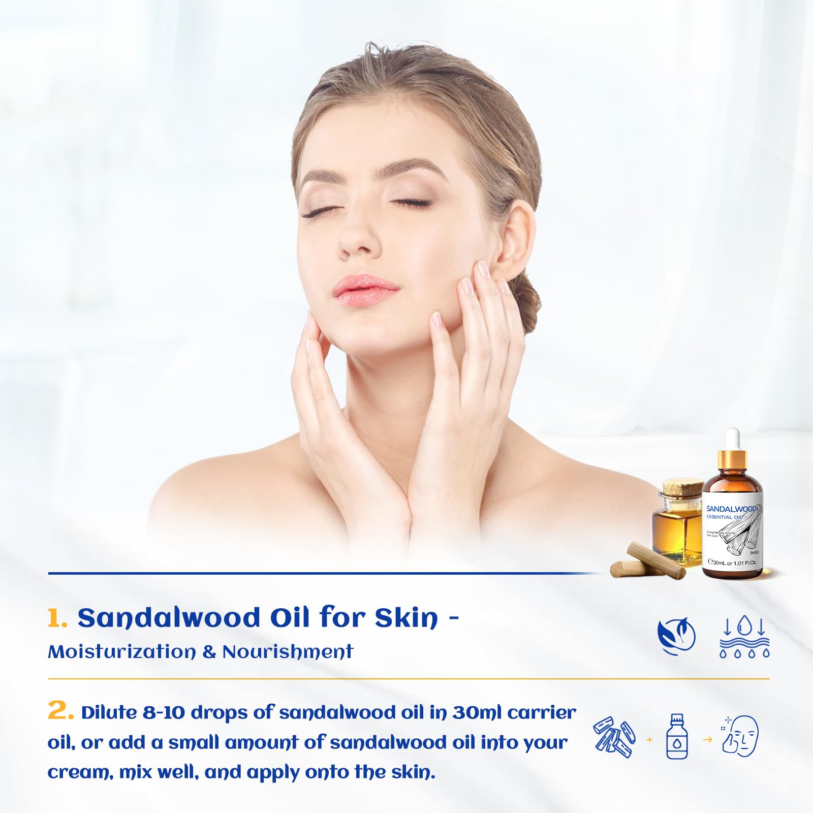 HIQILI Sandalwood Essential Oils 1 Fl Oz, 100% Pure Natural Therapeutic Grade for Skin, Diffuser, Perfume, Candle Soap Making, Includes Premium Quality Glass Dropper - Image 3