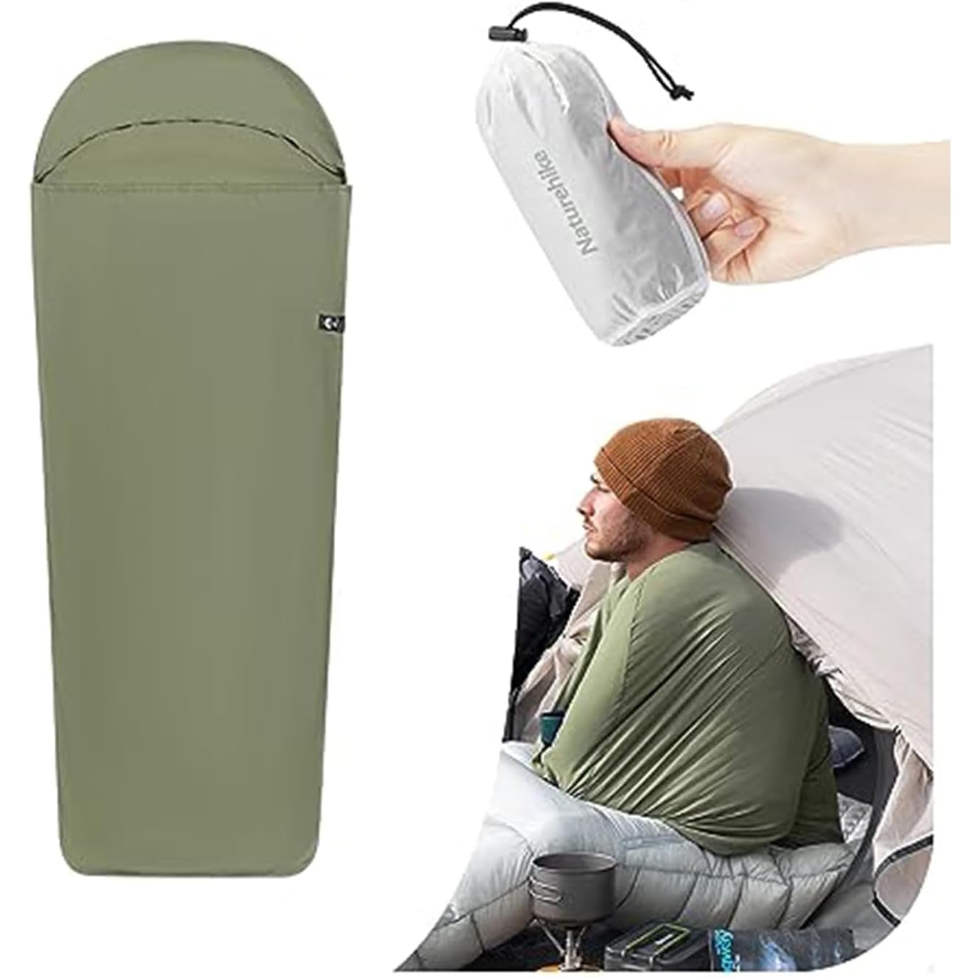 Naturehike Sleeping Bag Liner Ultra-Light 4.51oz - Adult Sleep Sack & Travel Sleep Sack Travel Sheets & Camping Sheet for Backpacking, Hotel, Hostels, Comfy & Easy Care, Full-Length (Hiking Green)