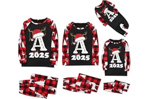 Matching Family Christmas Pajamas Sets 2025 A-Z Letter Alphabet 26 Initials Holiday Xmas Pjs Jammies Cute Sleepwear