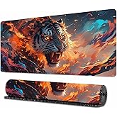 N VERNA Angry Tiger Themed Large Gaming Mouse Pad with Non-Slip Rubber Base - 60x30cm (23.6x11.8in) - Large Gaming Mouse Pad Smooth Surface Mouse Mat for Computer Home Office Work and Study (Tiger)