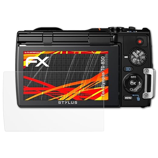 atFoliX Schutzfolie kompatibel mit Olympus TG-850 Displayschutzfolie, HD-Entspiegelung FX Folie (3X)