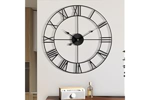 1st owned Large Wall Clock Metal Retro Roman Numeral Clock, Modern Round Wall Clocks Almost Silent, Easy to Read for Living Room/Home/Kitchen/Bedroom/Office/School Decor (Black, 24 Inch)