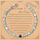 Airmb Inspirational Gifts for Women Friends Birthday Bracelets for Women Dainty Moonstone Natural Stone Strand Bracelet 925 Silver Plated Beaded, Unique Gifts for Friend Daughter Mom Sister Gifts Jewelry