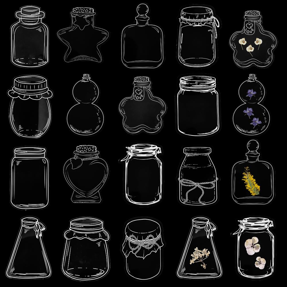 CRASPIRE 60Pcs 15 Styles Transparent Dried Flower Bookmarks Waterproof Flownwing Dried Flower Bookmark Large Size DIY Dried Flower Bookmark Kit Clear Jars Stickers World in A Bottle Stickers