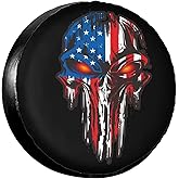 American Flag Skull Patriotic Spare Tire Cover,Universal Wheel Tire Cover for Trailer, RV, SUV, Truck,Camper and Many Vehicle,Weatherproof Tire Protectors (15 inch for Diameter 27