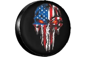 FEIONAGY American Flag Skull Patriotic Spare Tire Cover,Universal Wheel Tire Cover for Trailer, RV, SUV, Truck,Camper and Many Vehicle,Weatherproof Tire Protectors (15 inch for Diameter 27"-29")