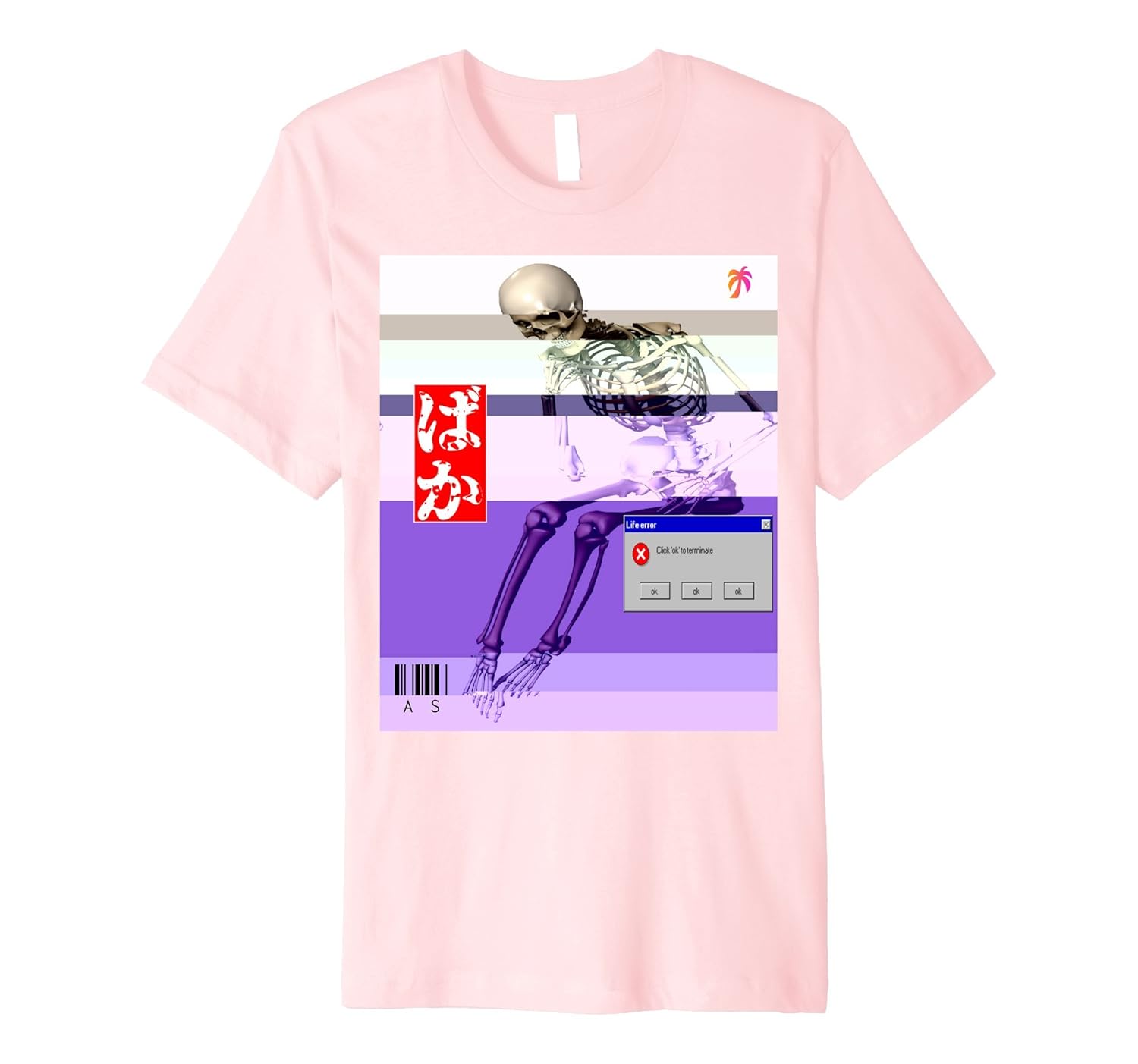 Vaporwave Aesthetic Halloween Skeleton Baka Glitch Error Tee-anz