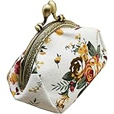 iSuperb Coin Purse Canvas with Clasp Closure Wallet Coin Pouch Kisslock Purses Keys Case for Women Jewelry Pouch Wallet White