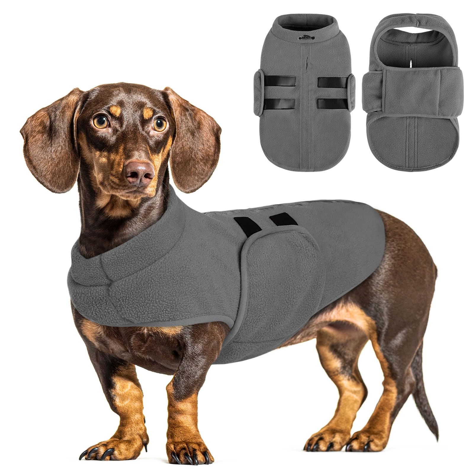 Queenmore XXL Dog Sweaters, Soft Fleece Vest Pullover Dog Jacket with Leash Hole, Warm Winter Dogs Clothes Cold Weather Doggy Dachshund Sweater for Large Dogs Cats Boy or Girl (Grey, XXL) Image