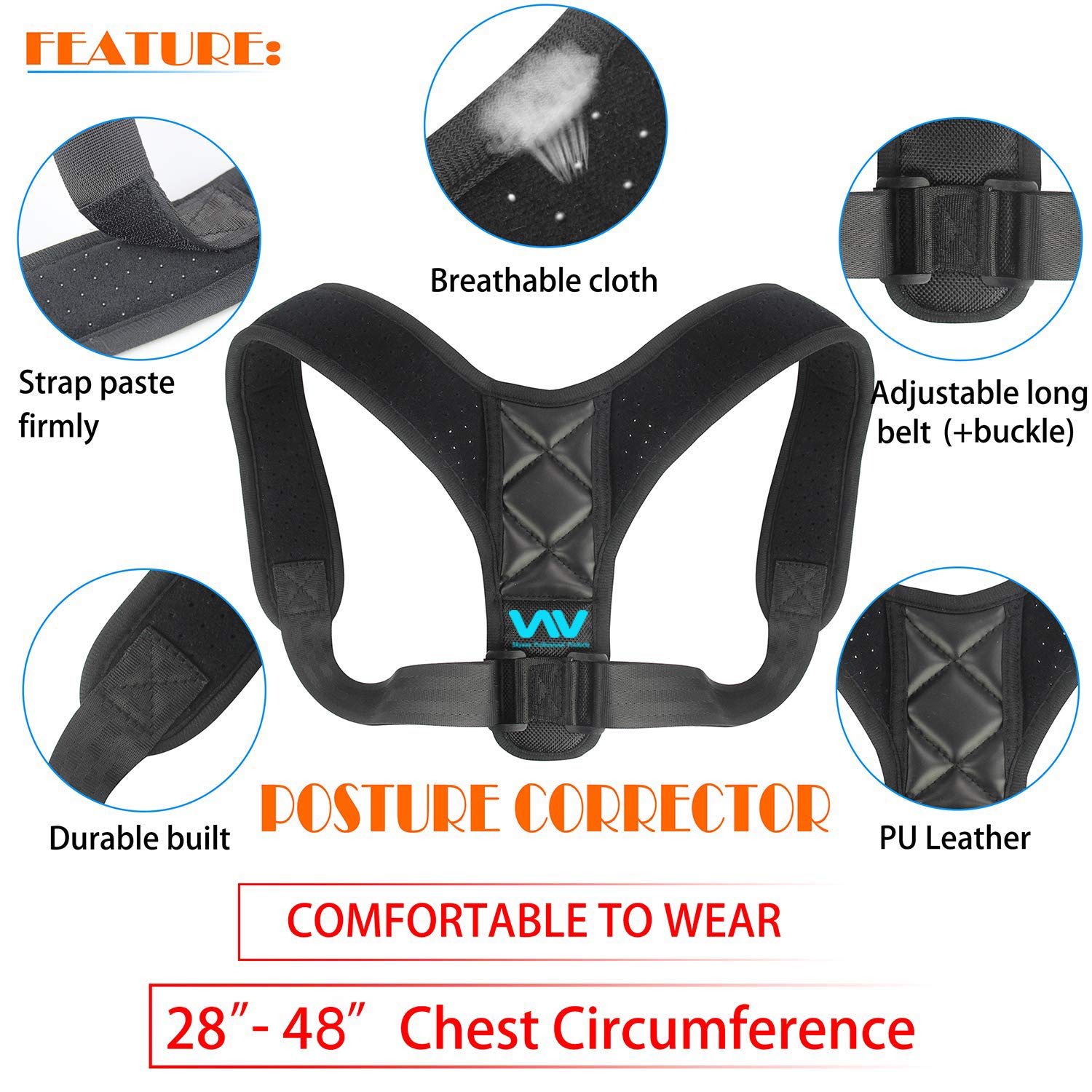 Posture Corrector for Women Men, Adjustable Upper Back Corrector Brace for Clavicle Support and Pain Relief from Neck, Back & Shoulder, Posture Trainer and Straightener