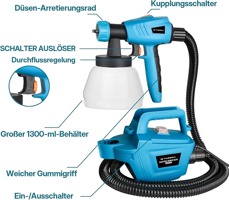 800W Farbsprühsystem HVLP Lackierpistole Elektrisch,Blau