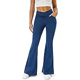 COPYLEAF Bell Bottom Jeans for Women Trendy Crossover Stretchy Jeans Flare Leggings with Pockets Y2k Butt Lifting Jeggings