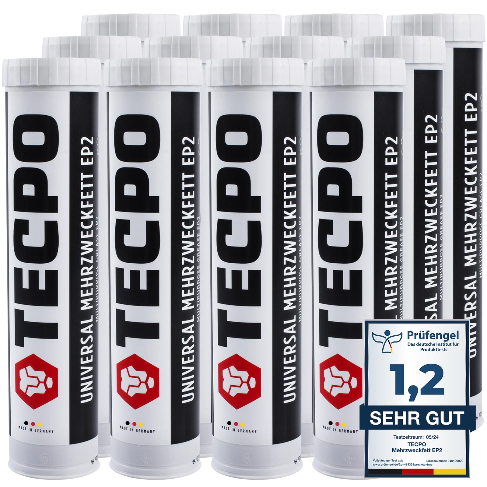 TECPO Universal Mehrzweckfett EP2 400g Kartusche Schmierfett, Lithiumfett, Universalfett, KFZ-Schmierung, wasserbeständig, KP2K-30 Lithium Fett (12x 400g)