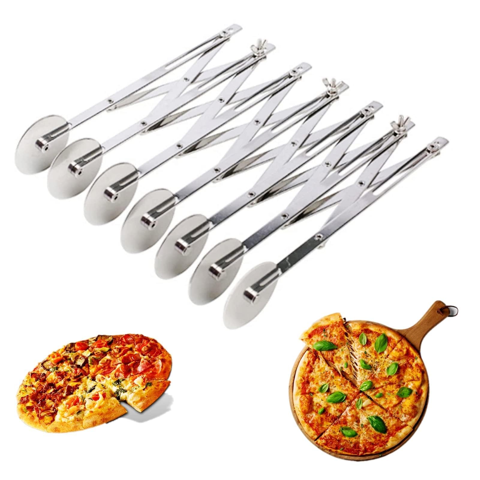 7 Wheel Pastry Cutter, Stainless Steel Pizza Cutter Multi-Wheel Dough Cutter Divider Pastry Knife Baking Cutter Adjustable Width for Kitchen Baking, Pastry, Bread