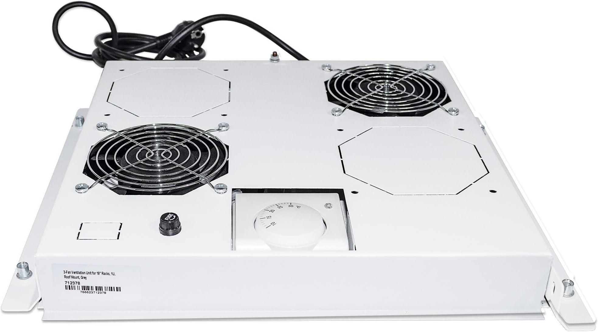 Intellinet 712781 2-Fan Ventilation Unit for 19" Racks, Roof Mount, with Thermostat, Grey