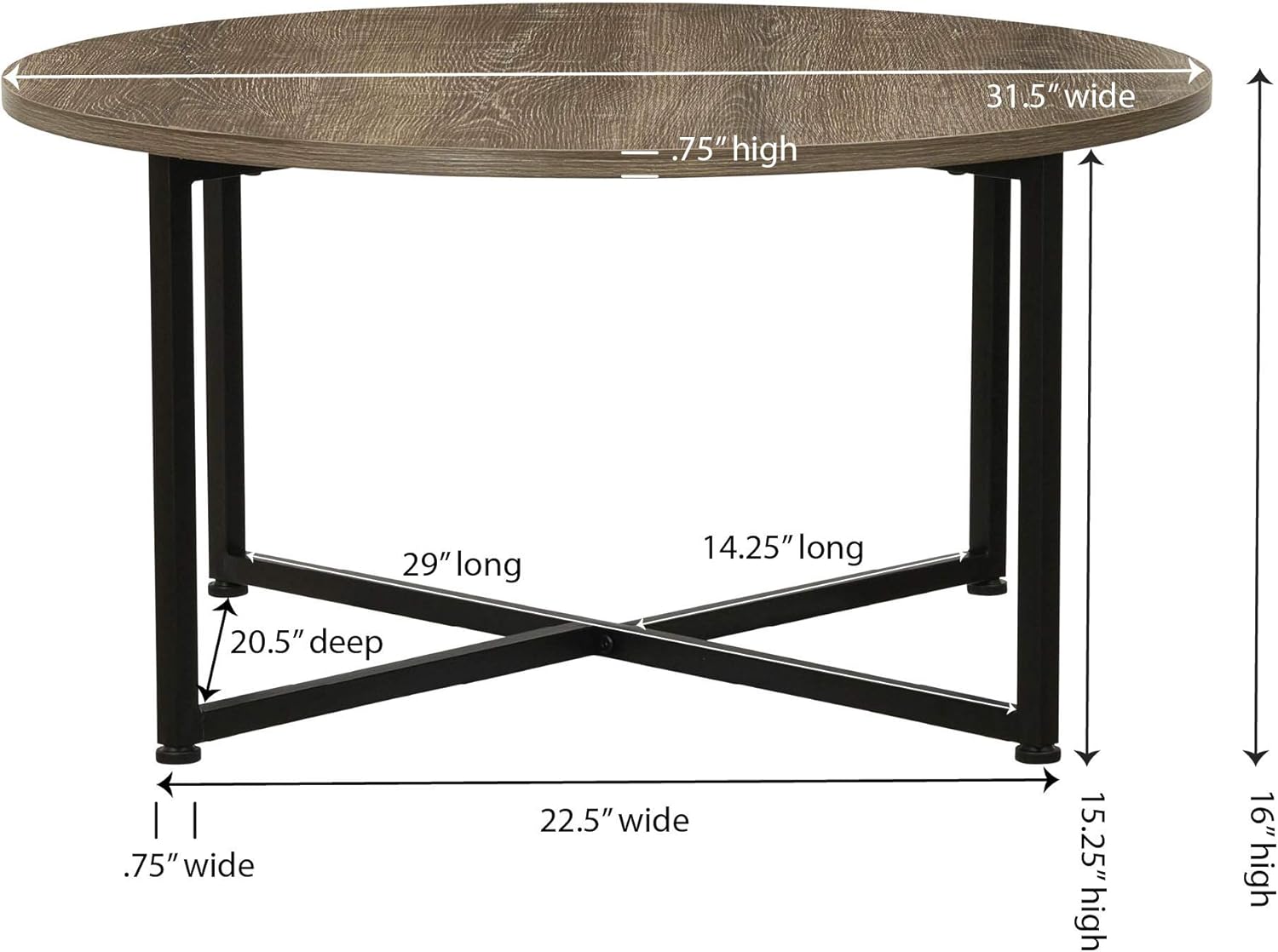 Household Essentials Grey Top Black Frame Ashwood Round Coffee Table: Furniture & Decor