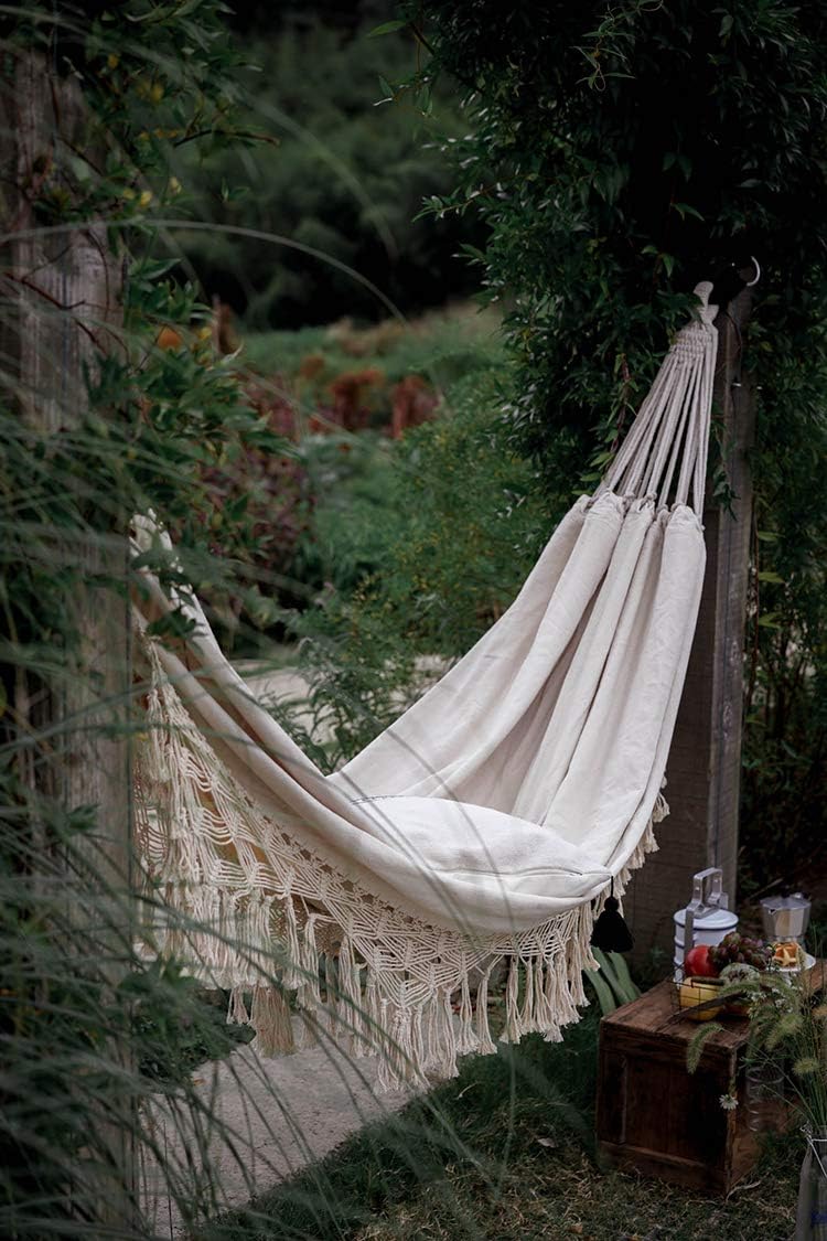 RISEON Handmade Boho Large Brazilian Macrame Fringe 2 Person Double Deluxe Hammock Swing Net Chair for Beach, Yard, Bedroom, Patio, Porch, Indoor, Outdoor, Wedding Decor 95" Lx 59" W : Garden & Outdoor