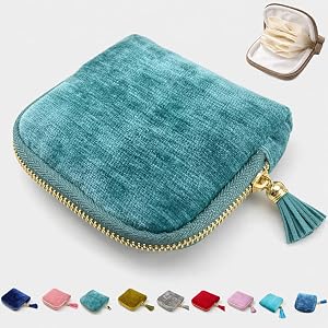Small Travel Jewelry Pounch Case, 6-Layer Velvet Jewelry Organizer Storage Bag with Zipper, Mini Portable Pouch for Rings Ear