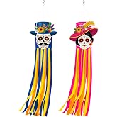 2PCS Day of The Dead Windsocks Outdoor Decorations Dia de Los Muertos