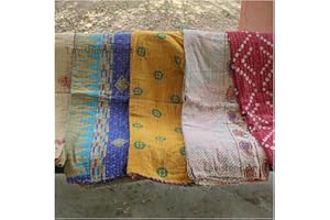 Lavish Indian Art Indian Tribal Kantha Quilts Vintage Cotton Bed Cover Throw Old Sari Made Assorted Patches Made Rally Whole Sale Blanket (55X85 Inches) Twin Size, Multicolor, KQ-001a