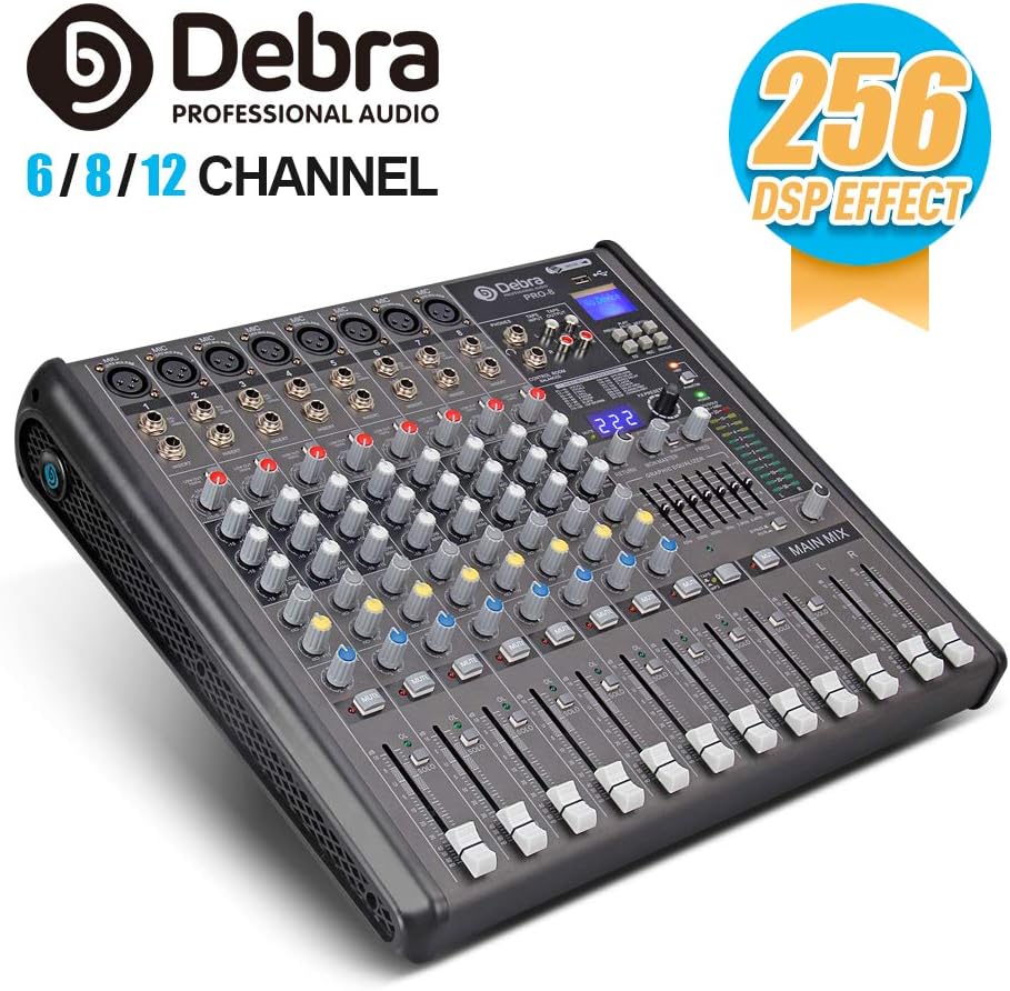Professional Debra Audio 12 Channel with 256 DSP Sound Effects Bluetooth Studio Mixer Audio - DJ Sound Controller Interface USB Drive PC Recording Input, XLR Mic Jack with EU stand plug