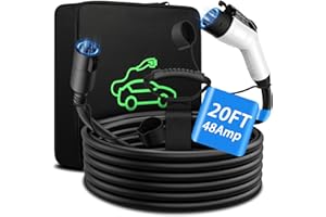 GOOJODOQ J1772 Extension Cable, 48A 20ft Ev Extension Cord Compatible with All SAE J1772 Chargers, Suitable for J1772 EVs/PHEVs, Level 1/ Level 2 EV Charger with Carrying Bag and Extension Cord Organizer