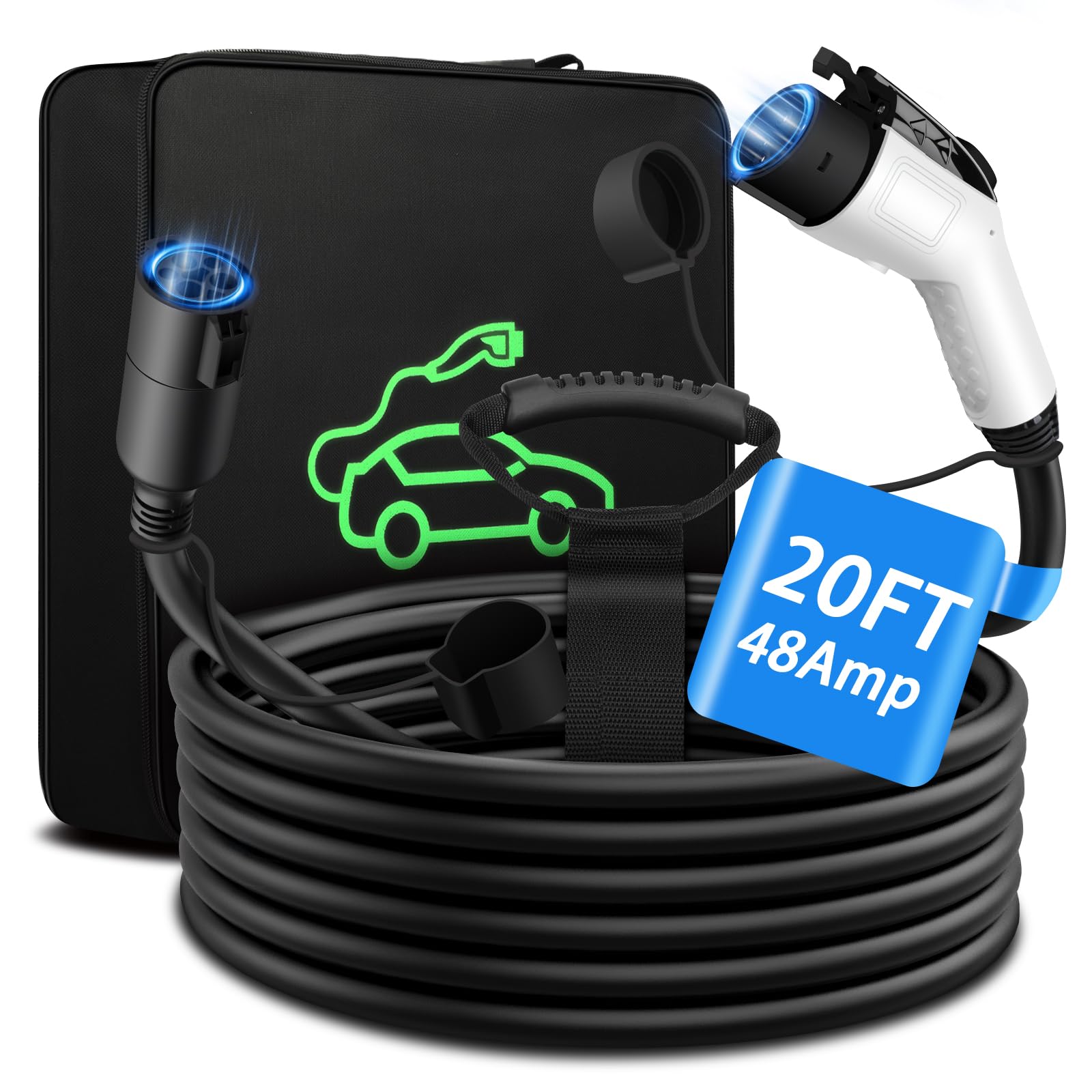 Photo 1 of J1772 Extension Cable, 48A 20ft Ev Extension Cord Compatible with All SAE J1772 Chargers, Suitable for J1772 EVs/PHEVs, Level 1/ Level 2 EV Charger with Carrying Bag and Extension Cord Organizer