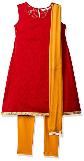 Karigari Girl's cotton a line Salwar Suit Set (276873056_RED_07Y