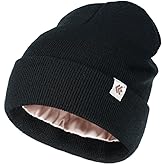 Creekstone Beanie for Women Men Satin Lined Winter Hat Slouchy Beanie with Silk Lining for Hair Warm Knit Ski Hat Unisex