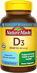 Nature Made Vitamin D3 2000 IU (50 mcg), Vitamin D Supplement for Bone, Teeth, Muscle and Immune Health Support, 250 Softgels