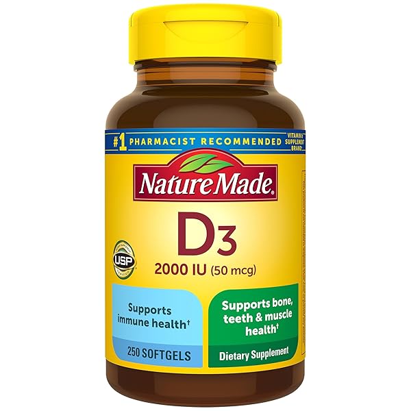 NATURE MADE VITAMIN D3 2000 IU (50 MCG), VITAMIN D SUPPLEMENT FOR BONE, TEETH, MUSCLE AND IMMUNE HEALTH SUPPORT, 250 SOFTGELS, 250 DAY SUPPLY