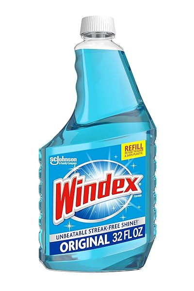 WINDEX GLASS AND WINDOW CLEANER SPRAY BOTTLE, BOTTLE MADE OF 100% RECYCLED PLASTIC, SURFACE CLEANING SPRAY, ORIGINAL BLUE SCENT, 32 FL OZ
