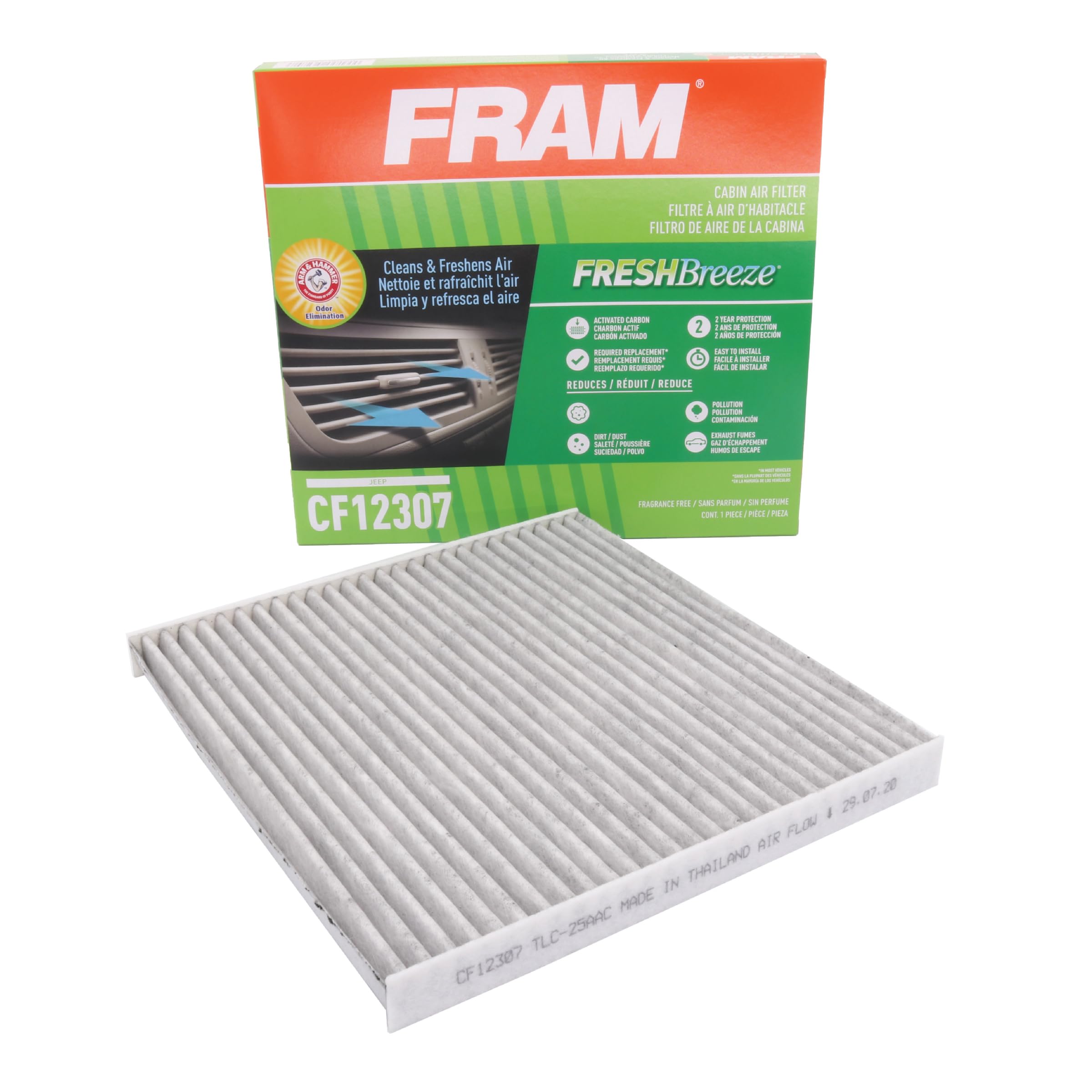 Photo 1 of FRAM Fresh Breeze Cabin Air Filter Replacement with Arm & Hammer Baking Soda and Activated Carbon, CF12307, 2 Year Protection, Easy Install, Fits 2019-2023 Jeep Cherokee
