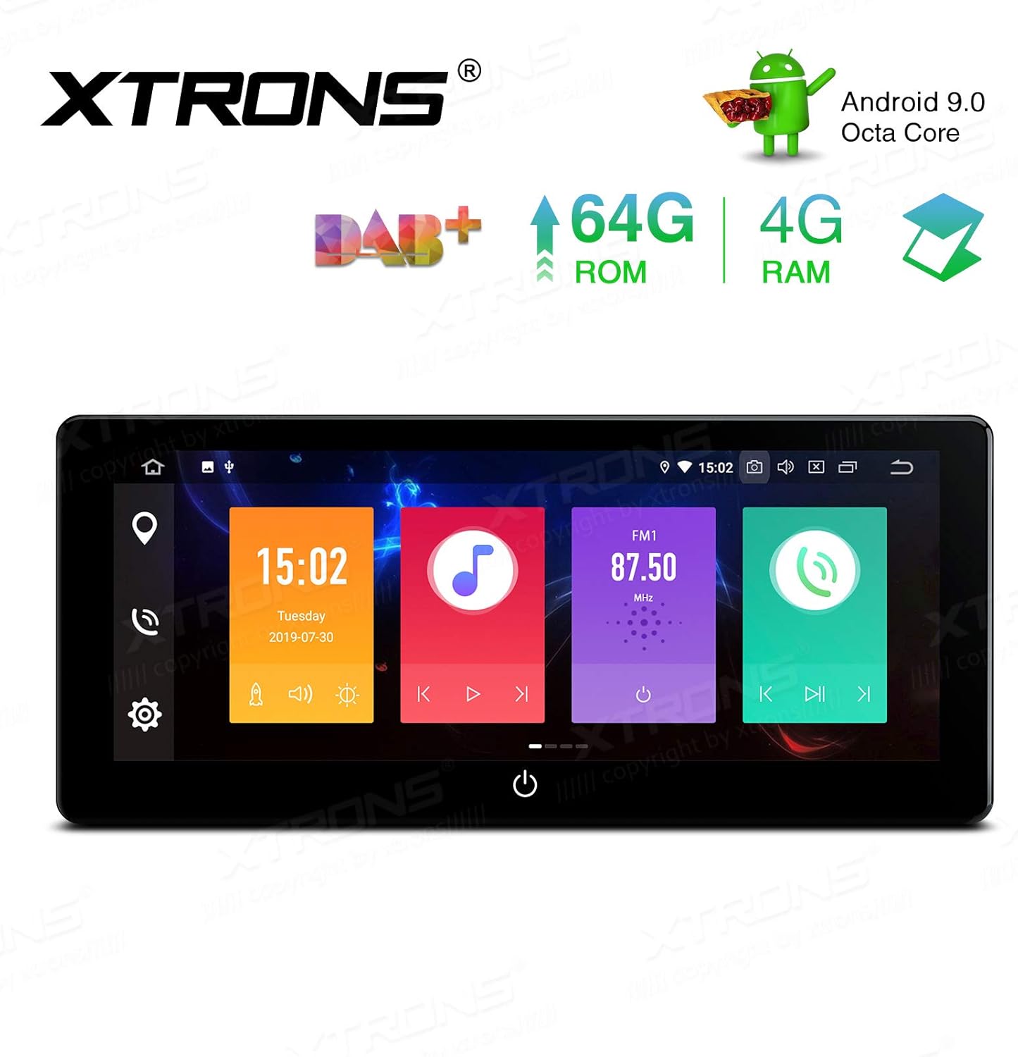 XTRONS 10.25 Inch Android 9.0 Double Din Car Stereo Radio Player Octa Core 4G RAM 64G ROM GPS Navigator Multi-Touch Screen Adjustable Viewing Angles Head Unit Supports WiFi Backup Camera OBD2 DVR TPMS
