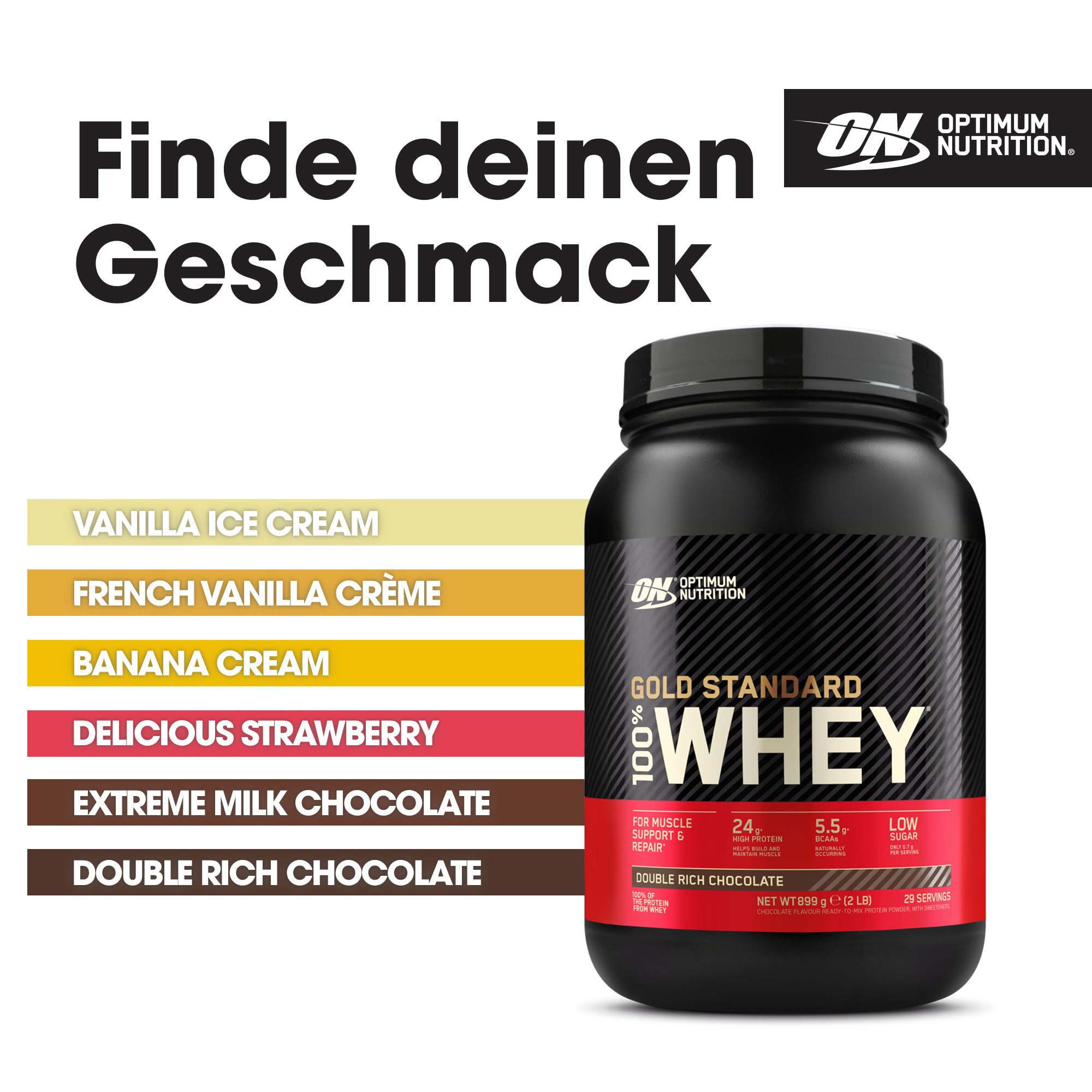 Optimum Nutrition Gold Standard 100% Whey, Proteinpulver, Geschmack Double Rich Chocolate, 899g, 29 Portionen, Verpackung Kann Variieren 5