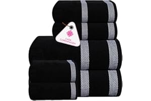 CASA COPENHAGEN Solitaire 600 GSM Hotel & Spa Decorative Kitchen & Bathroom 6 Piece Towel Set, Includes 2 Bath Towels 2 Hand Towels 2 Washcloths – Bright Black