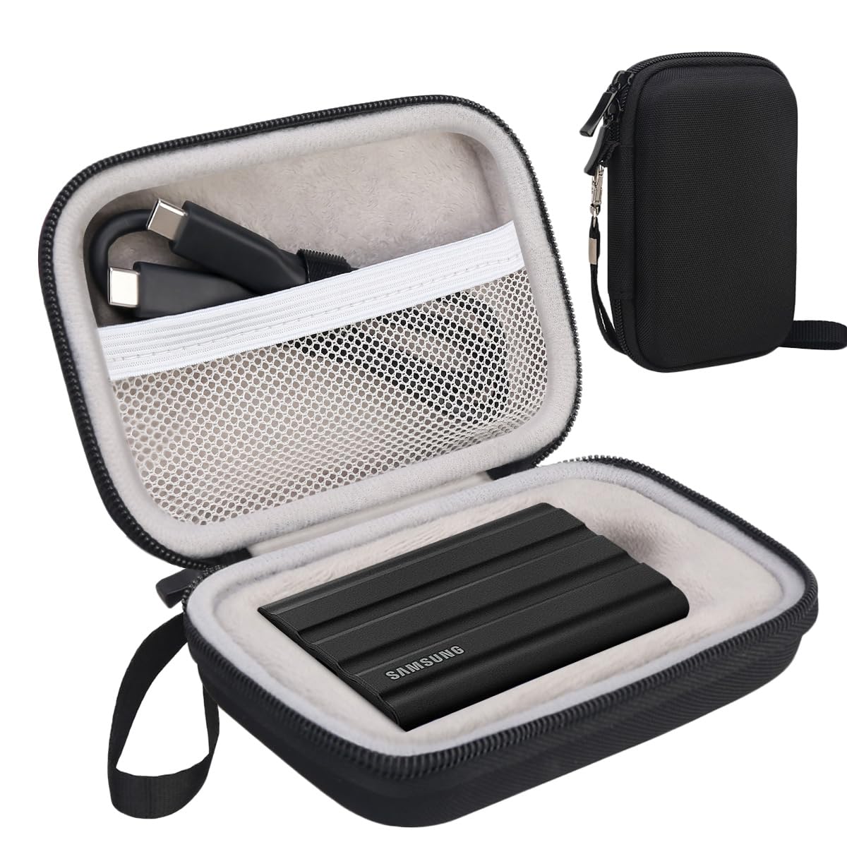 Lacdo Hard Carrying Case for Samsung T7 Shield / T7 / T7 Touch Portable Solid State Drives 500GB 1TB 2TB 4TB USB 3.2 External SSD Hard EVA Shockproof Storage Travel Bag, Black+Gray