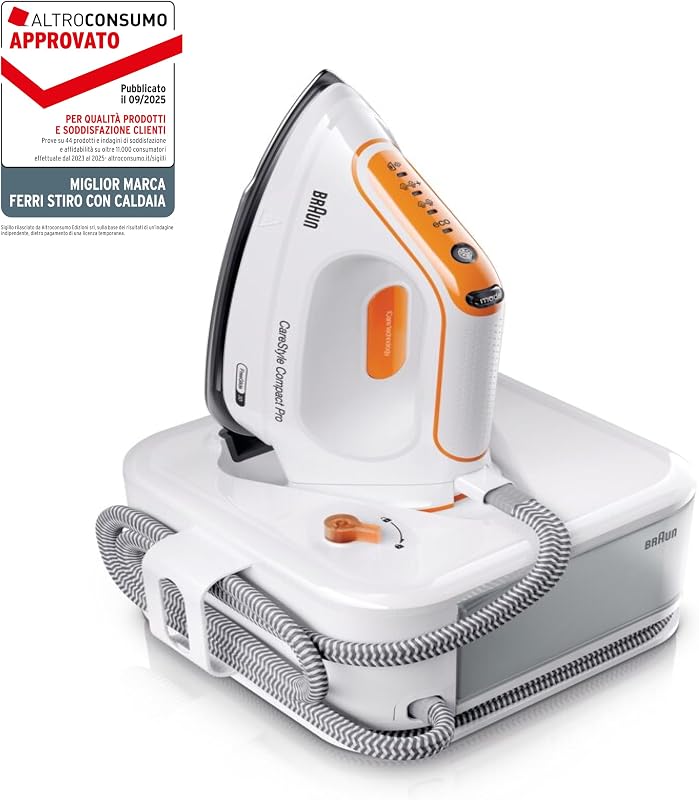 CareStyle Compact Pro IS2561WH Ferro da Stiro, Generatore di Vapore con Tecnologia FreeGlide 3D, Autospegnimento, Riscaldamento Rapido, Vapore 400 g/min, Serbatoio 1.5L, 2400W, Bianco/Arancione