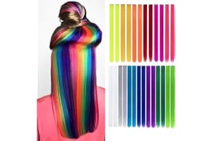 HH FASHION 26 Packs Colored Hair Extensions 20Inch Straight Multi-Colors Party Highlights Clip In Hair Extension Synthetic Rainbow Hairpieces for Girls Kids Gift(13 colored)