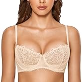 DOBREVA Women's Sexy Lace Push Up Plus Size Bra Sheer Balconette Underwire Unlined